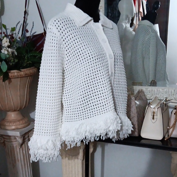Nordstrom White Button-Up Fringe Cardigan - Picture 3 of 5
